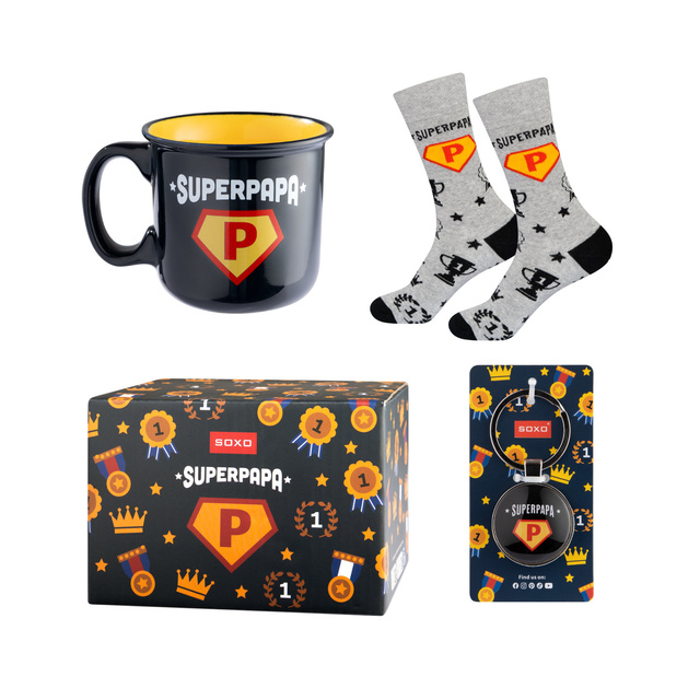 Zestaw Skarpetki Super Papa + Kubek + Brelok