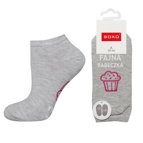 Gray women's SOXO socks with funny Polish inscriptions cotton