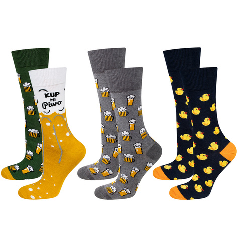 Set of 3x Colorful SOXO GOOD STUFF men's socks funny beer