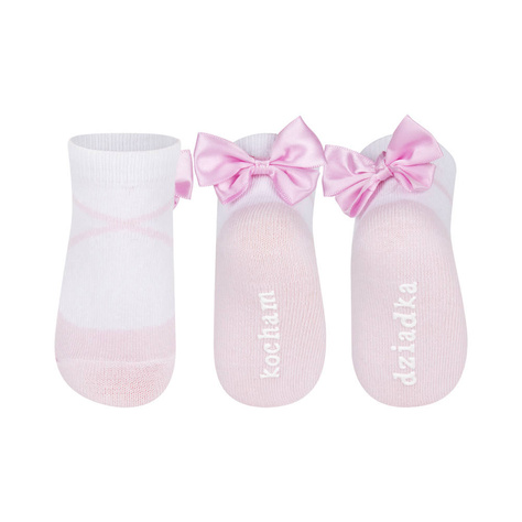 Pink SOXO baby socks ballerinas with an inscription