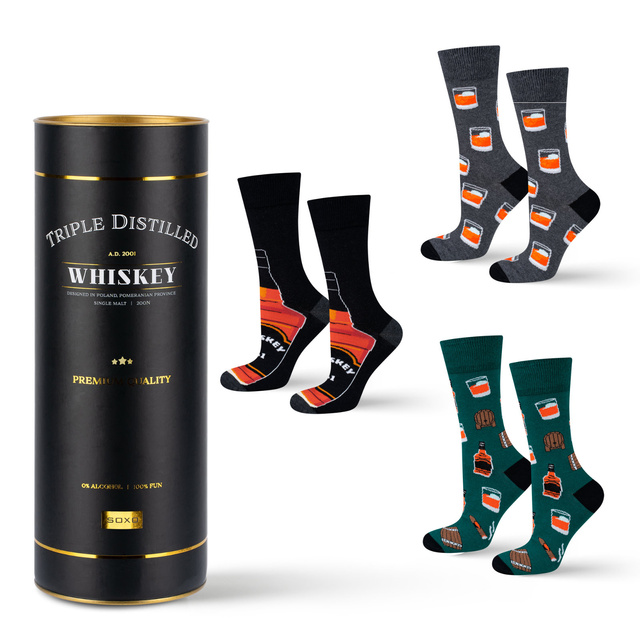 Set of 3x Colorful men's socks SOXO GOOD STUFF Whiskey for a gift