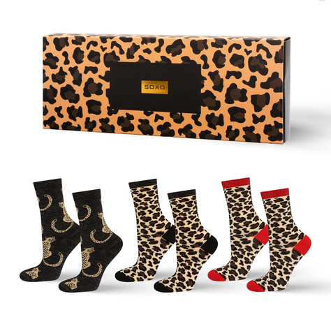 SOXO Women's Leopard Classic Socks in Packaging - 3 Pairs