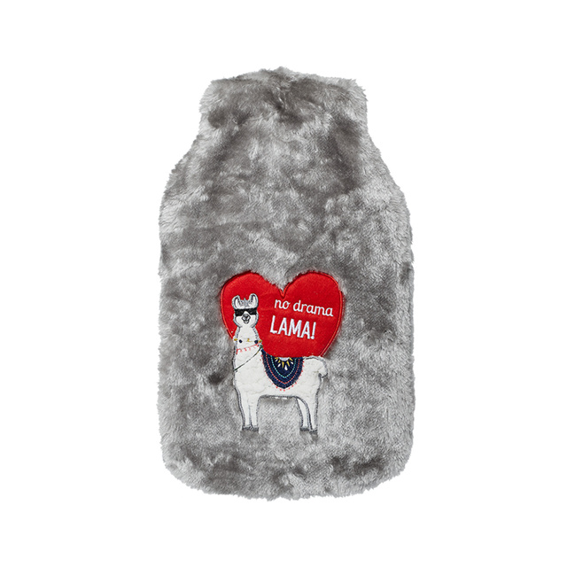 Hot water bottle gray BIG 1.8L SOXO in a fur cover LAMA HEART gift