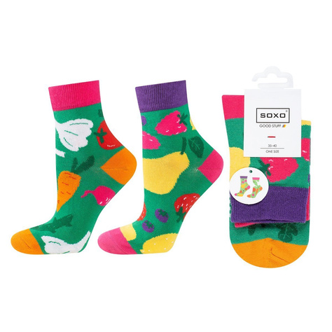 Colorful SOXO women's socks mismatched, funny with vegetables