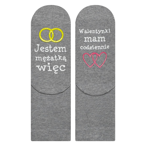 Gray long women's SOXO socks with Polish inscriptions cotton gift