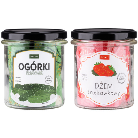 Set of 2x SOXO GOOD STUFF color socks for women strawberry jam | male pickled cucumbers | in a gift jar