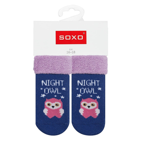 Colorful SOXO baby socks with owl inscriptions