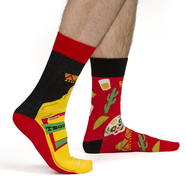 Men's colorful SOXO GOOD STUFF Tequila socks in a bottle gift