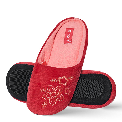 Red SOXO women's slippers with embroidery and a hard sole