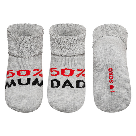 SOXO gray baby socks with inscriptions