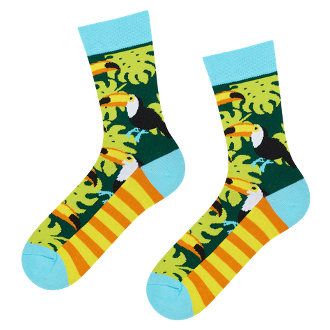 Colorful men's SOXO GOOD STUFF socks funny toucans