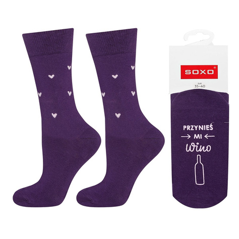Dark SOXO long women's socks with funny Polish inscriptions cotton