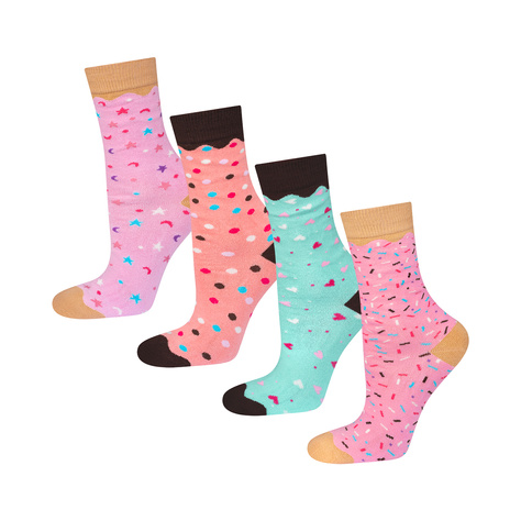 Set of 2x Colorful SOXO women's socks Donuts in a box 