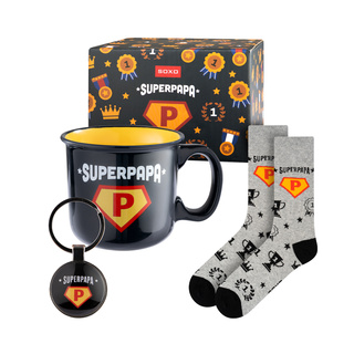 Set of men's socks Super Papa in a cup with a keychain