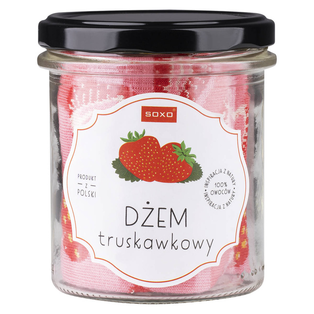 Zestaw 2x Skarpetki kolorowe SOXO damskie dżem truskawkowy | męskie ogórki kiszone w słoiku 