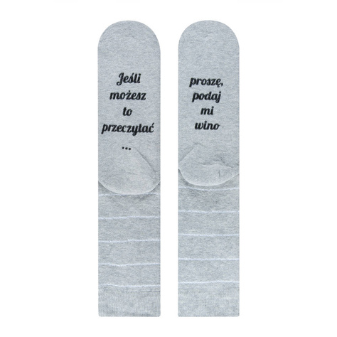 Gray long women's SOXO socks with Polish inscriptions funny terry cotton