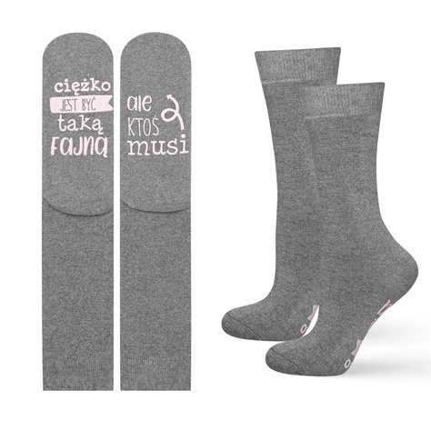 Funny grey cotton SOXO Women's socks with inscriptions