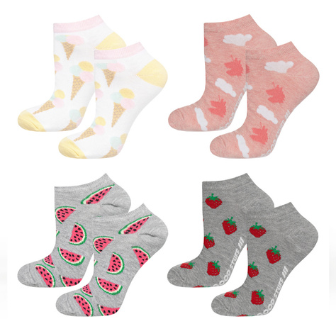 Set of 4x women's colorful SOXO ankle socks | colorful funny patterns