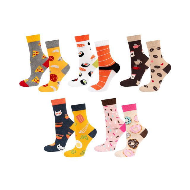 Set of 5x Colorful SOXO women's socks mismatched cotton funny Pizza