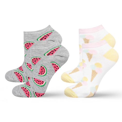 Set of 2x women's colorful SOXO ankle socks | ice cream and watermelons