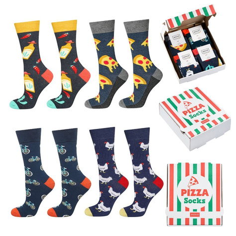 Set of 4x SOXO GOOD STUFF men's socks in a pizza box