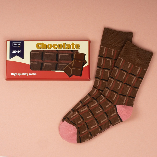Set of 2x Colorful SOXO women's socks Hamburger in a box and chocolate