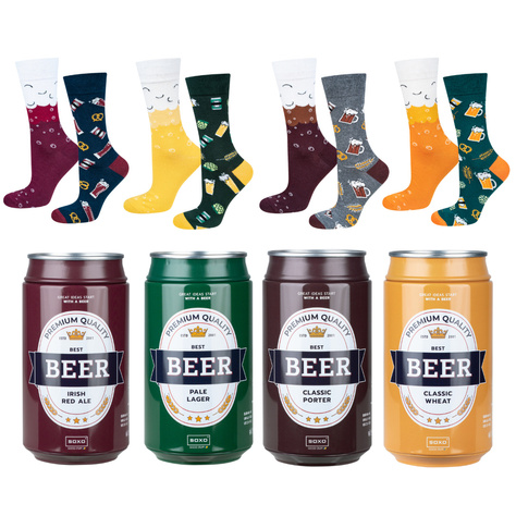 Set of 4x Colorful SOXO GOOD STUFF men's socks funny beer in a can for a gift