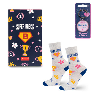 Socks Greeting-Card Set “Super Grandma” + Keychain