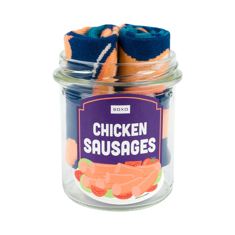 Men's colorful SOXO GOOD STUFF Chicken sausages socks in a jar funny cotton