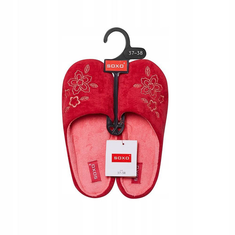 Red SOXO women's slippers with embroidery and a hard sole