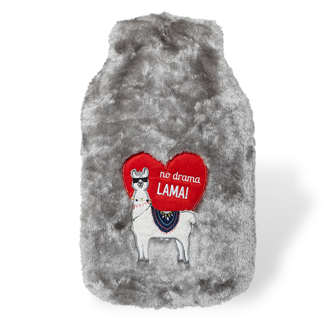 Hot water bottle gray BIG 1.8L SOXO in a fur cover LAMA HEART gift