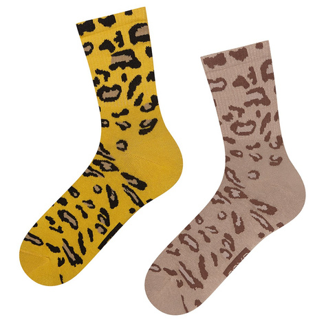 Set of 2x Colorful SOXO women's colorful cotton socks with leopard print