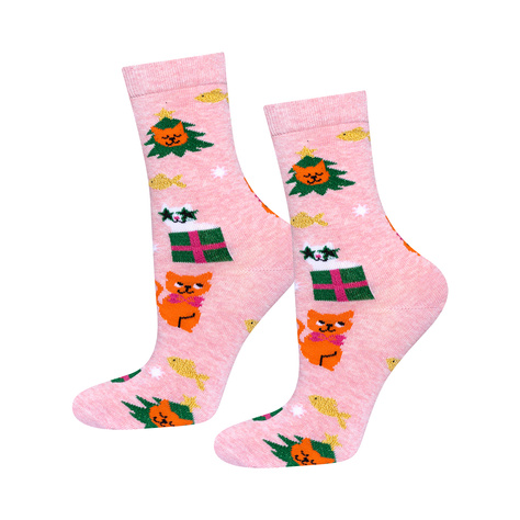 Women's SOXO Socks with Cats in packaging and baubles