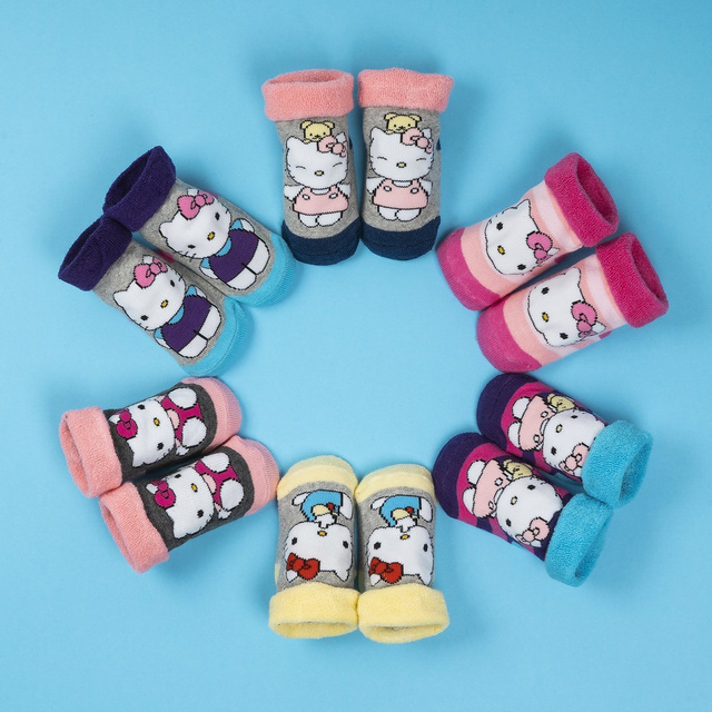 Set of 6x Colorful SOXO Hello Kitty baby socks made of ABS