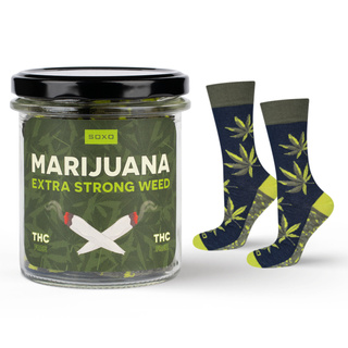 Men's colorful SOXO GOOD STUFF marijuana socks in a jar funny cotton