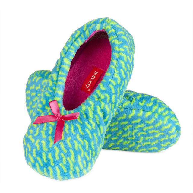 OUTLET Kapcie balerinki damskie niebieskie SOXO puszyste z miękką podeszwą