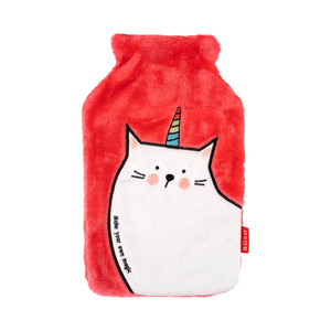 SOXO pink hot water bottle heater with a unicorn cat