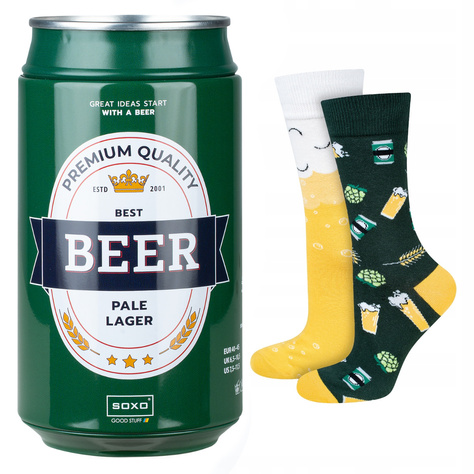 Set of 2x Colorful SOXO GOOD STUFF men's socks Vodka in a bottle and beer in a can funny cotton