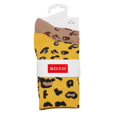 Set of 2x Colorful SOXO women's colorful cotton socks with leopard print