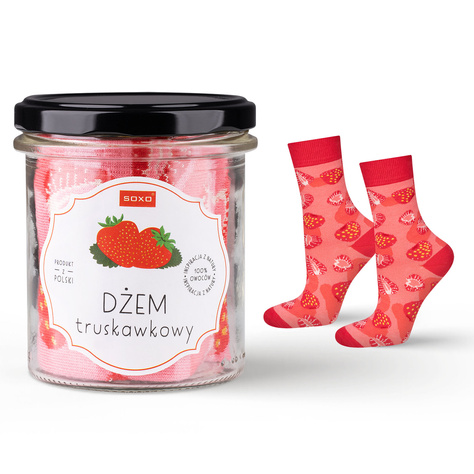 SOXO GOOD STUFF women's socks with strawberry jam in a jar