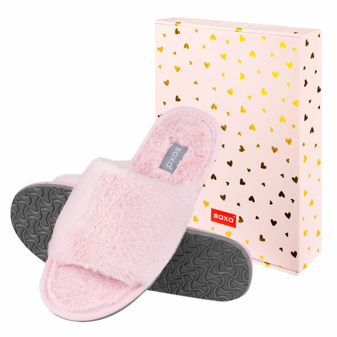 SOXO women's soft pink slippers in gift box with stickers