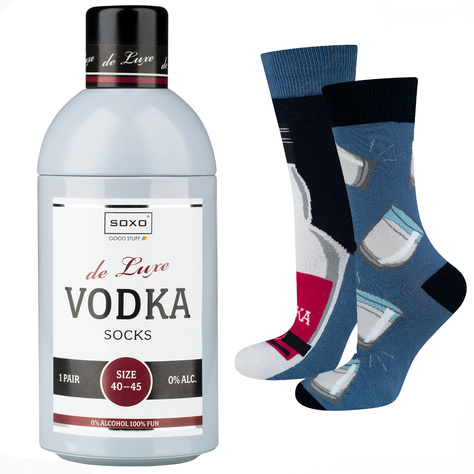 Set of 2x Colorful SOXO GOOD STUFF men's socks Vodka in a bottle and beer in a can funny cotton