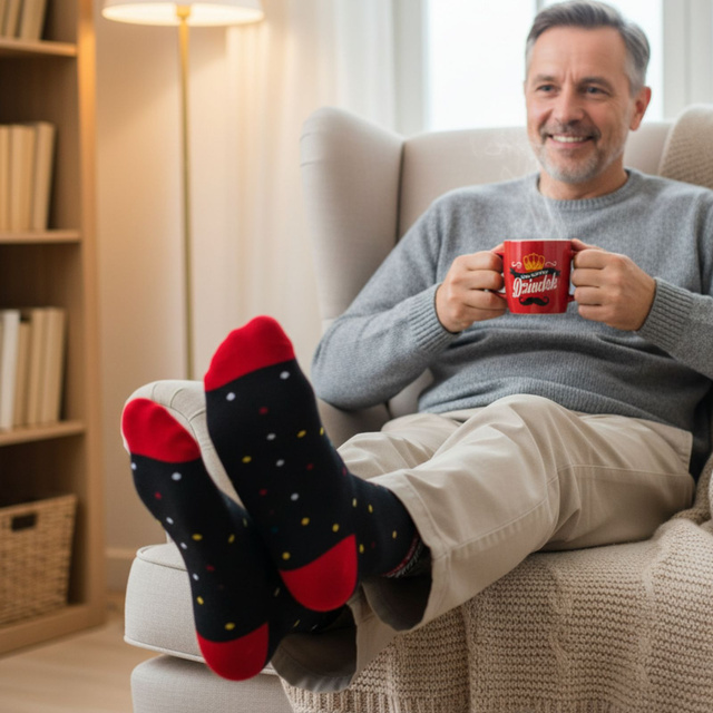 Men's colorful SOXO GOOD STUFF socks, cotton with Polish inscriptions for Grandpa
