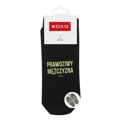 Skarpetki długie męskie czarne SOXO z napisami bawełniane zabawne 