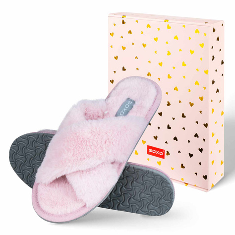 SOXO women's soft pink slippers in gift box with stickers