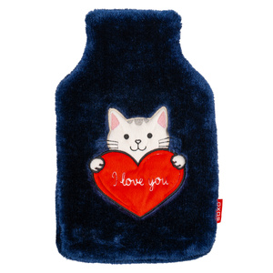 Hot water bottle SOXO kitten with heart, navy blue, 1.8 L