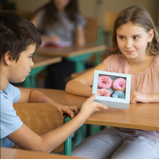 Set of 2x Colorful SOXO women's socks Donuts in a box