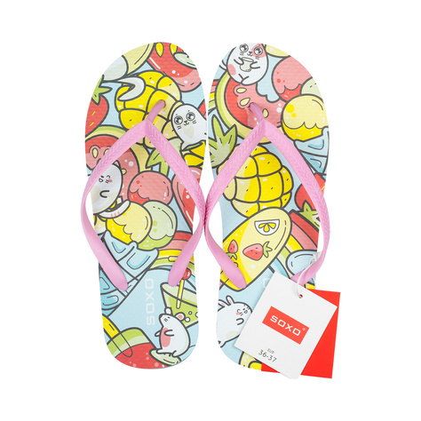 Comfort Women's and Men's Beach Flip-flops SOXO | Happy and colorful fruit | Perfect for Beach Holidays and Swimming Pool