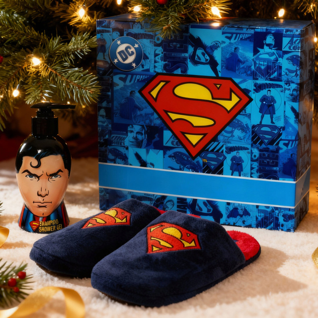 Superman Men’s Slippers Set + 2-in-1 Shower Gel
