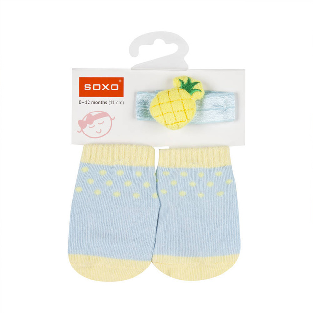 Blue SOXO baby set of socks with a headband with pineapple